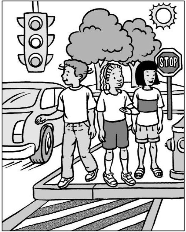 children crossing the pedestrian crossing. teaching children